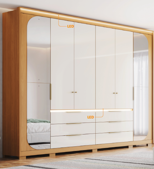 Guarda - Roupa Lumiere c/ Espelho e Iluminação com Led 265 | D352 | Henn