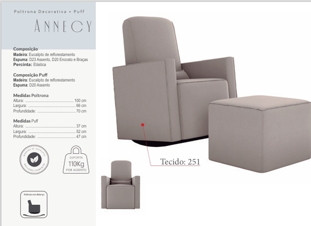 Poltrona Decorativa + Puff Annecy | Matrix 0925