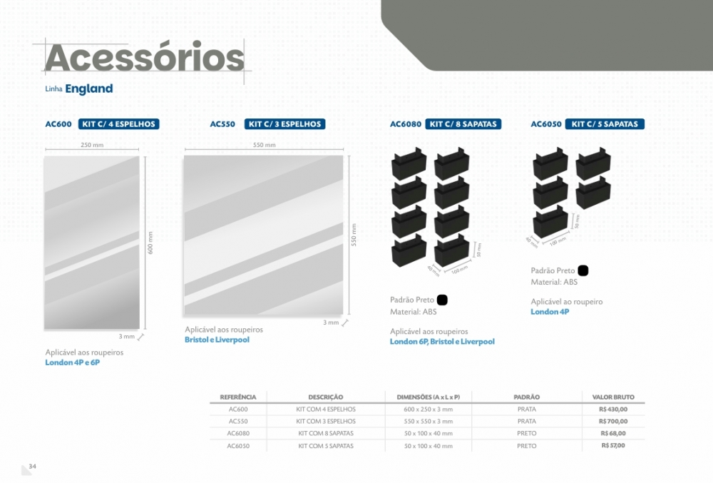 Acessórios Linha England | Venda: -35% 0925
