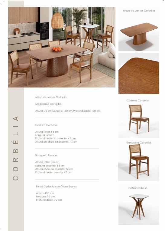 Linha Corbélia | Mesa de Jantar + Banqueta + Cadeira +  Bistrô | Sol Móveis 0725