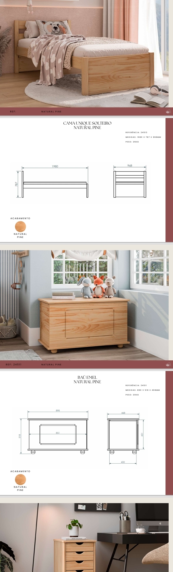 Linha Natural Pine |  24512 - 24511  - 24513 | Móveis de Madeira 0825