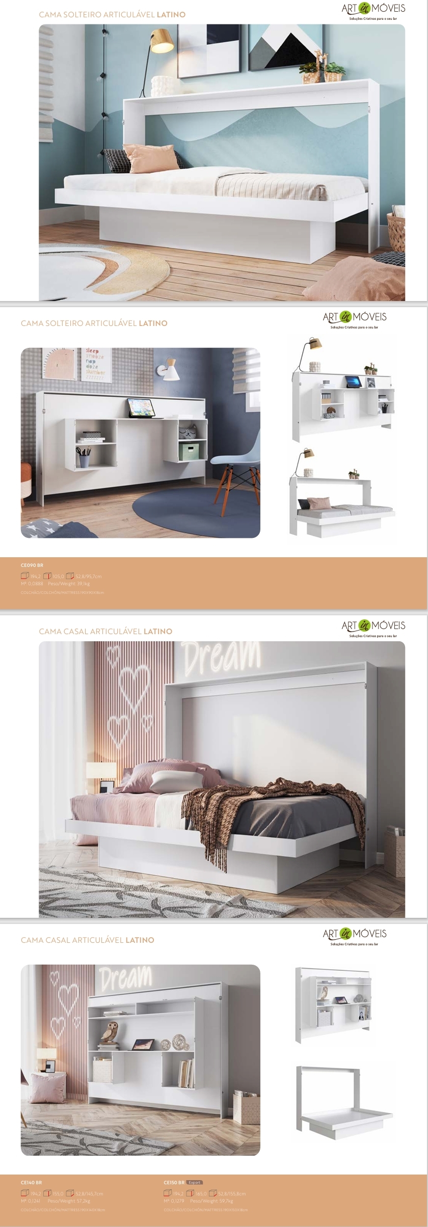 Cama Articulável Latino |Casal e Solteiro | CE090 - CE140 -CE150 | Art in Móveis 0825