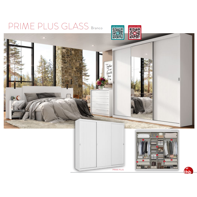 Roupeiro Prime Plus Glass 03 Portas 230 | THB Móveis