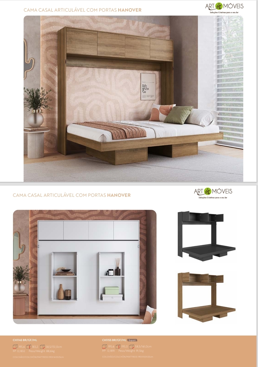 Cama Casal Articulável c/Portas Hanover | CH1145 - CH1155 | Art in Móveis 0825