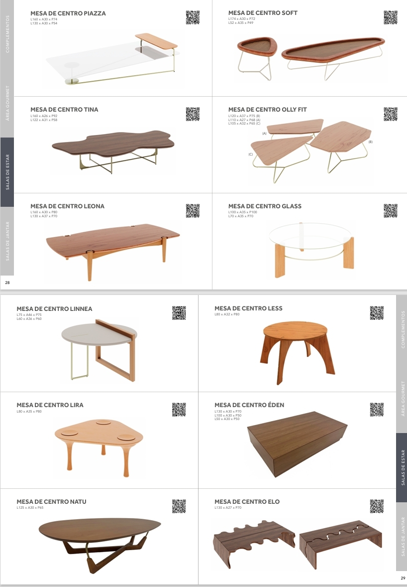 Mesas De Centro | Piazza - Soft - Tina - Olly Fit - Leona - Glass - Linnea - Less - Lira - Éden - Natu - Elo | Rudnick 0825 