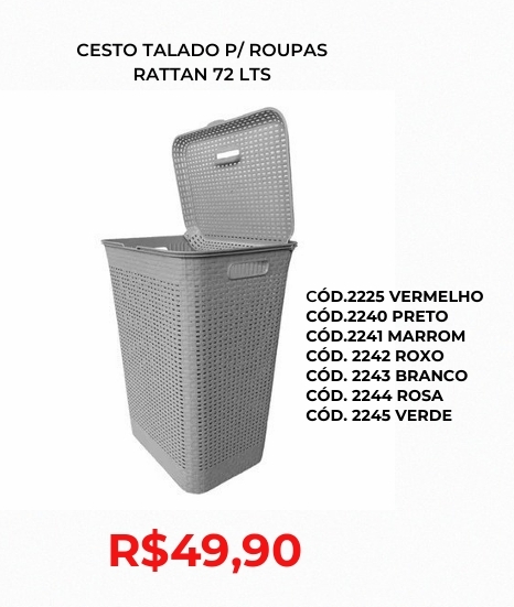 Cesto p/ roupas 72lts | Lindelli Venda: +50% 0825