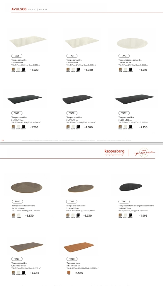 Avulsos | Tampos | TA26 - TA31 - TA43 - TA45 - TA52 - TA59 - TA60 - TA61 - TA62 - TA67 - TA68 | Venda: -60% | Kappesberg Sala de Jantar Premium 0625