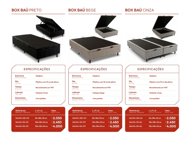 Box Baú Bege/Preto/Cinza | Venda: -62% Kappesberg Colchões 0525