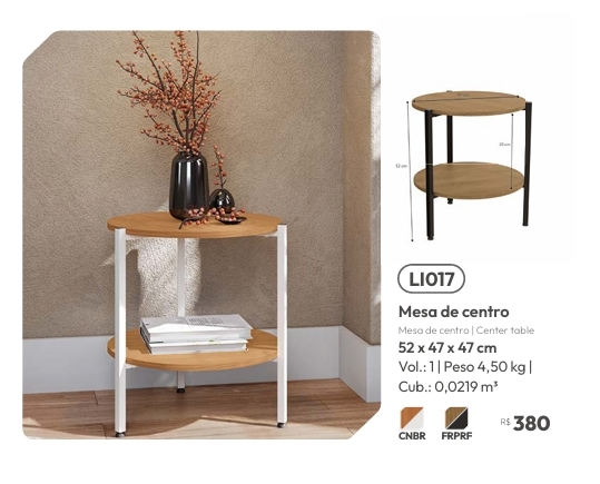  Mesa de Centro | LI017 | Venda:-62% | Kappesberg Crome 0925