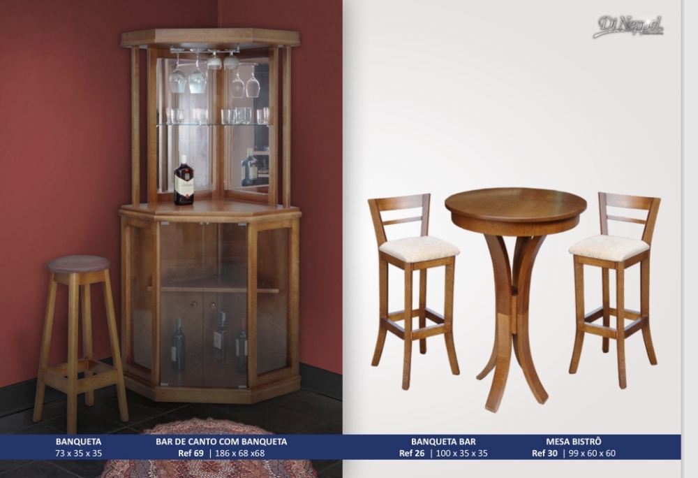 Linha de Bar | Bar de canto c/ Banqueta 69 - Banqueta Bar 26 - Mesa Bistrô 30 | Di Neppel 0625